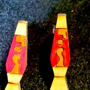Groovy Wooden Lava Lamp Stud Earrings Ref & Yellow